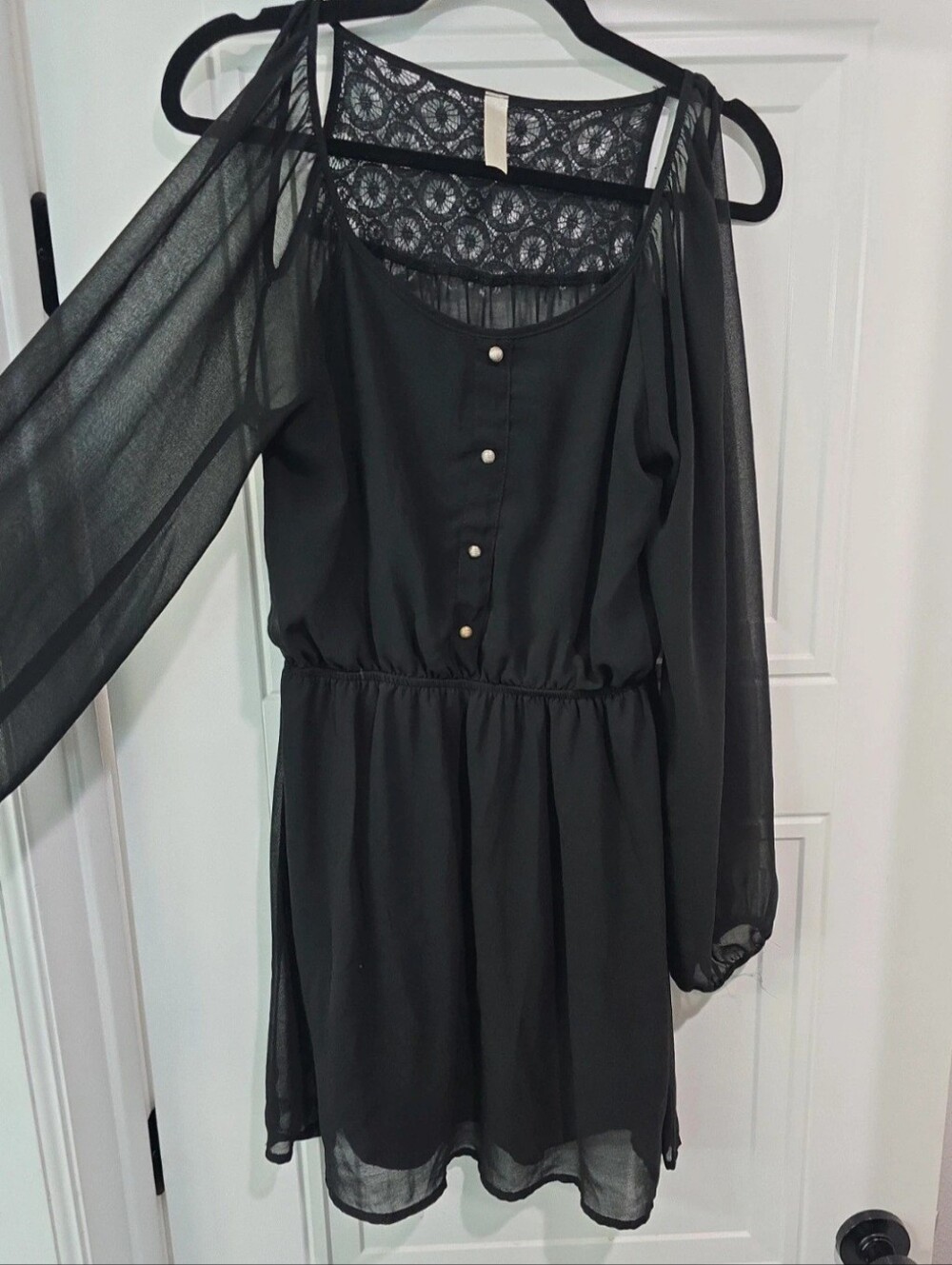 Closet Black Cold Shoulder Chiffon Midi Dress Size M – Lace Back